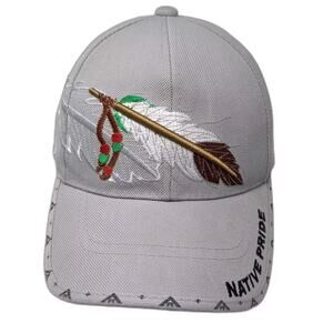 Santo Cap Baseball Cap Gray OS Native Pride Feather Embroidered Strapback Hat